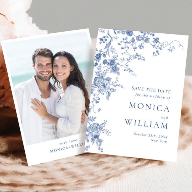 Reserva La Fecha Elegante foto de Boda floral azul victoriano (Subido por el creador)