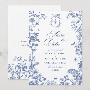 Reserva La Fecha Elegante foto de boda floral de jardín francés azu