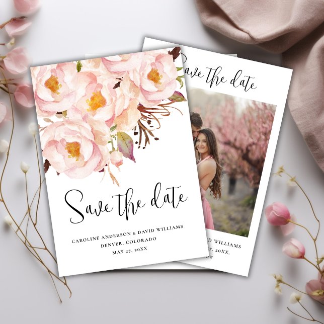 Reserva La Fecha Elegante foto de Boda floral rosa (Subido por el creador)