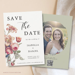Reserva La Fecha Elegante Foto de Boda Floral Save The Date