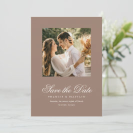 Reserva La Fecha Elegante Foto de Boda Romántica Marrón