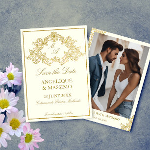 Reserva La Fecha Elegante foto de bodas de marfil y oro
