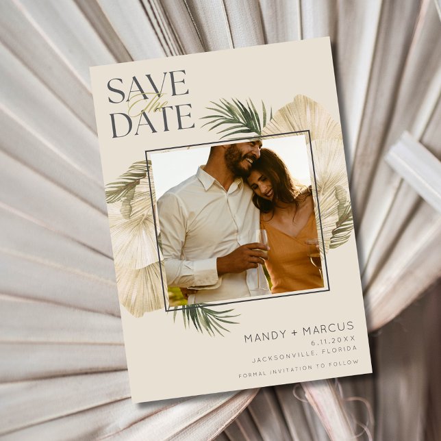 Reserva La Fecha Elegante foto de bodas de playa (Elegant Beach Wedding Photo Save The Date)