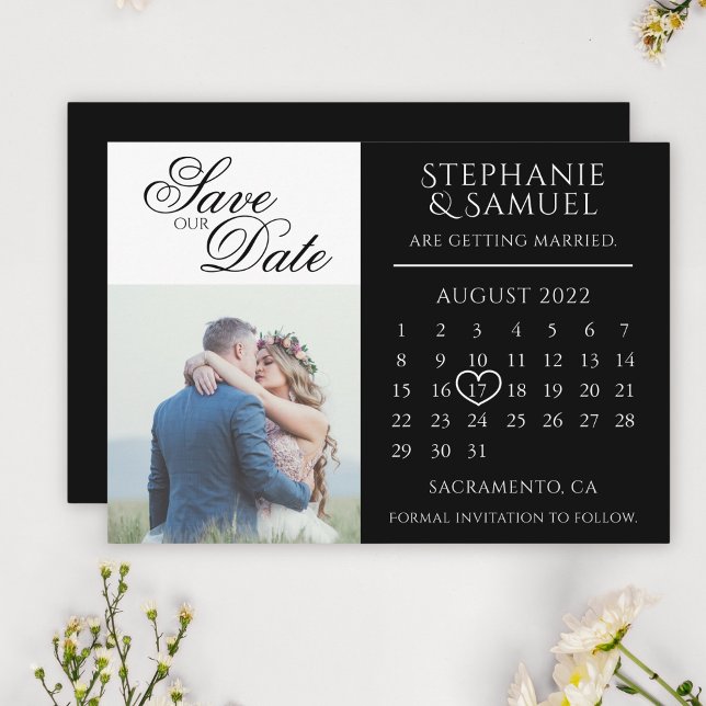 Reserva La Fecha Elegante foto de calendario Boda negro (Subido por el creador)