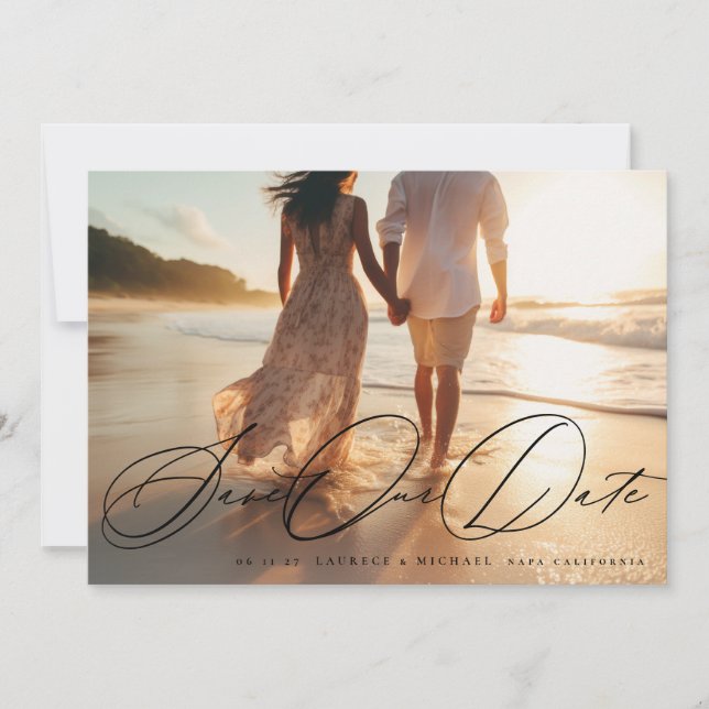Reserva La Fecha Elegante foto de caligrafía negra El Boda (Anverso)