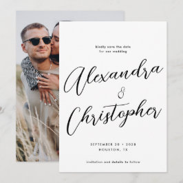 Reserva La Fecha Elegante foto de compromiso de Boda de caligrafía