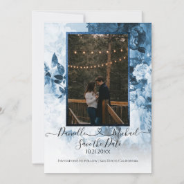 Reserva La Fecha Elegante foto de Corazón con escritura floral azul