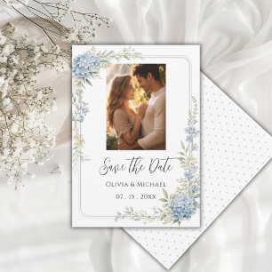 Reserva La Fecha Elegante Foto de Hortensia Azul Save the Date