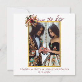 Reserva La Fecha Elegante foto de la boda de la hoja de oro salva l