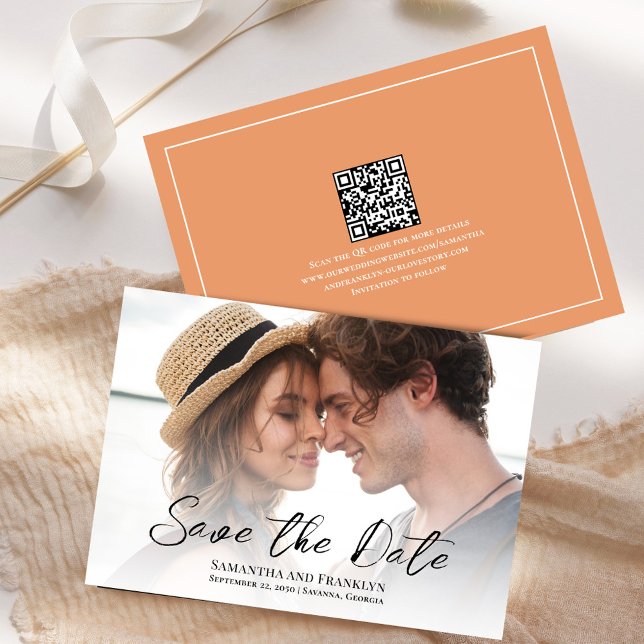 Reserva La Fecha Elegante foto de matrimonio simple (Wedding save the date photo card with peach background. )