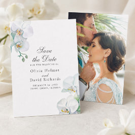 Reserva La Fecha Elegante Foto de Orquídeas Blancas para Aviso de B