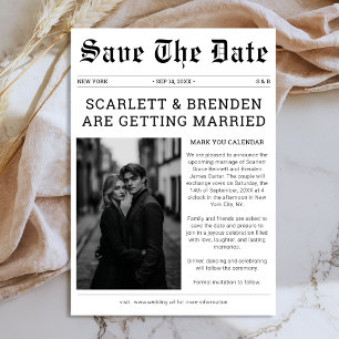 Reserva La Fecha Elegante foto de periódico Boda blanco y negro