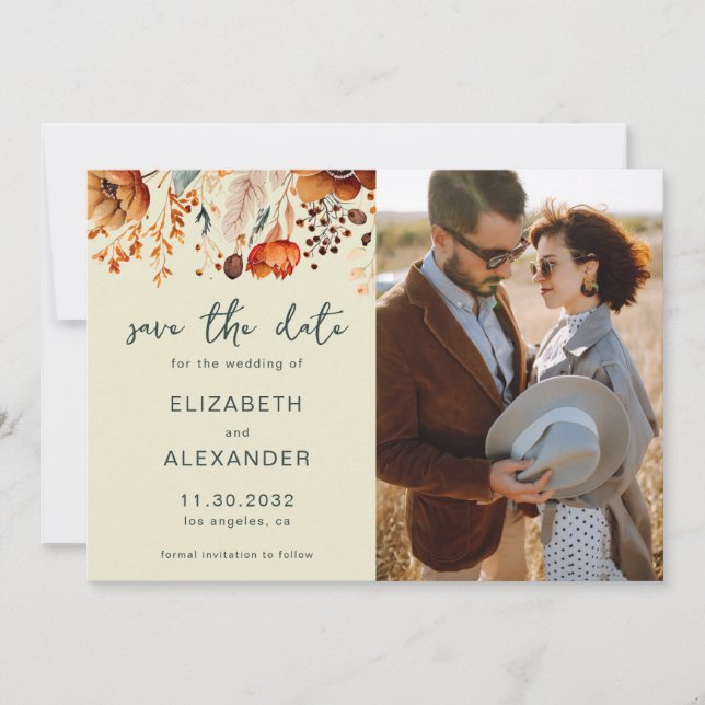 Reserva La Fecha Elegante foto de un boda floral otoñal ruso (Anverso)