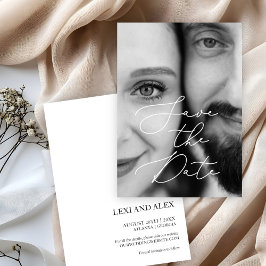 Reserva La Fecha Elegante Foto en Blanco y Negro con Letra Caligráf
