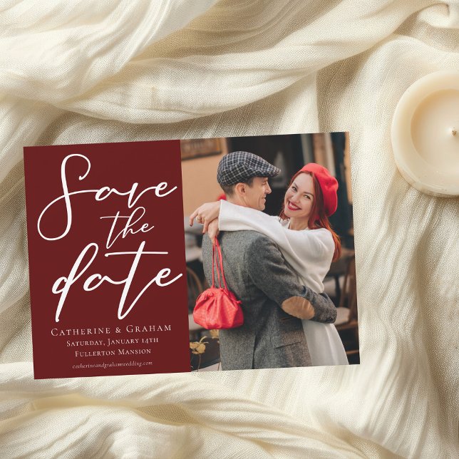 Reserva La Fecha Elegante foto en pareja de escritura de Borgoña (Subido por el creador)