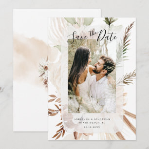 Reserva La Fecha Elegante Foto Floral Boho Pampas