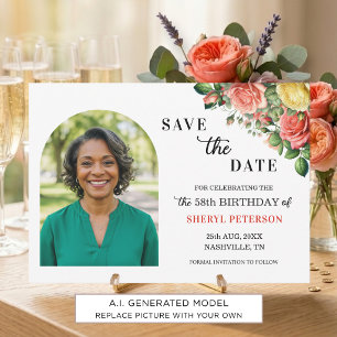 Reserva La Fecha Elegante foto floral de fiesta de cumpleaños númer