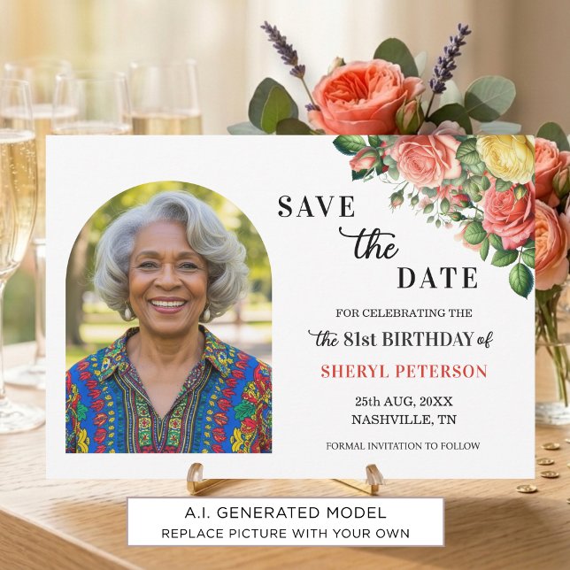 Reserva La Fecha Elegante foto floral para fiesta de cumpleaños núm (Subido por el creador)