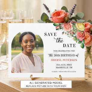Reserva La Fecha Elegante foto floral para fiesta de cumpleaños núm