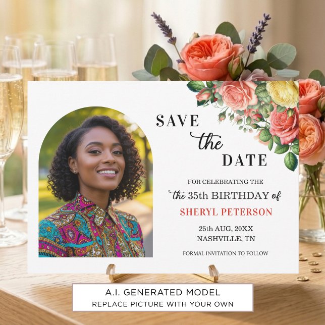 Reserva La Fecha Elegante foto floral para fiesta de cumpleaños núm (Subido por el creador)