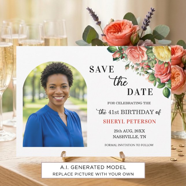 Reserva La Fecha Elegante foto floral para fiesta de cumpleaños núm (Subido por el creador)