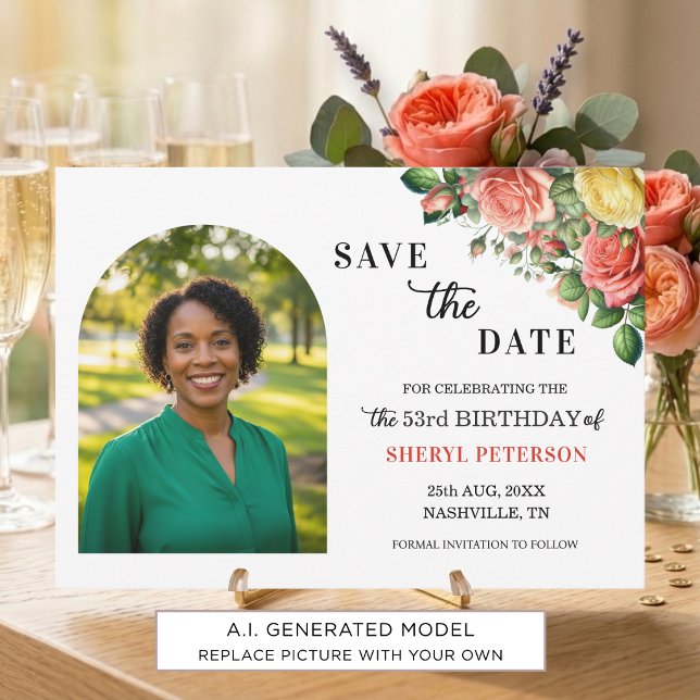 Reserva La Fecha Elegante foto floral para fiesta de cumpleaños núm (Subido por el creador)