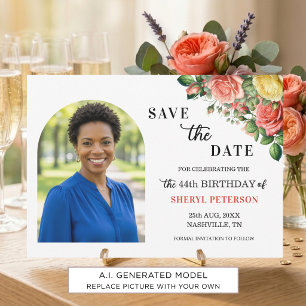 Reserva La Fecha Elegante foto floral para fiesta de cumpleaños núm
