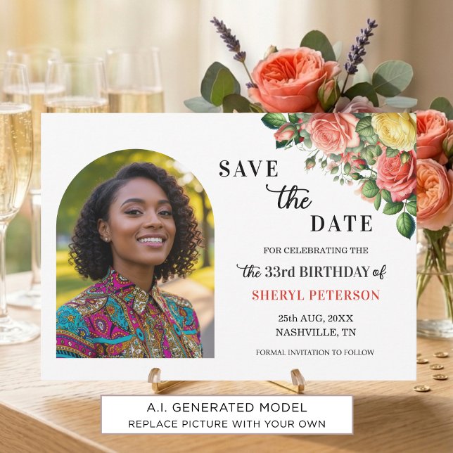 Reserva La Fecha Elegante foto floral para fiesta de cumpleaños núm (Subido por el creador)