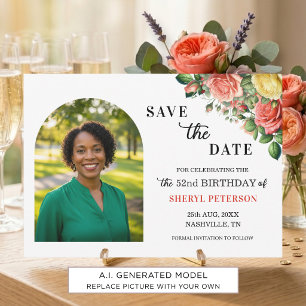 Reserva La Fecha Elegante foto floral para fiesta de cumpleaños núm
