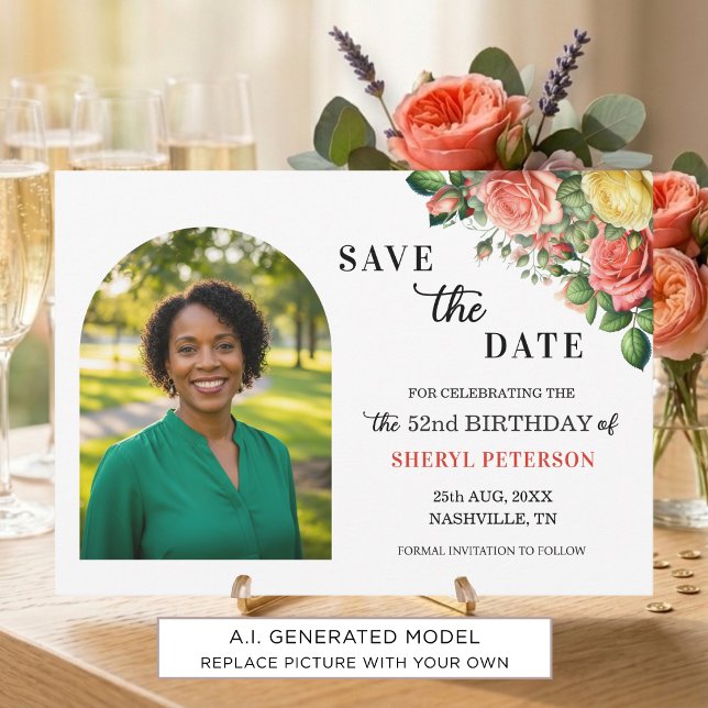 Reserva La Fecha Elegante foto floral para fiesta de cumpleaños núm (Subido por el creador)
