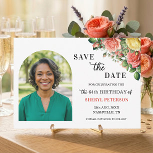 Reserva La Fecha Elegante foto floral para fiesta de cumpleaños núm