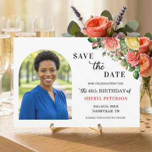 Reserva La Fecha Elegante foto floral para fiesta de cumpleaños núm