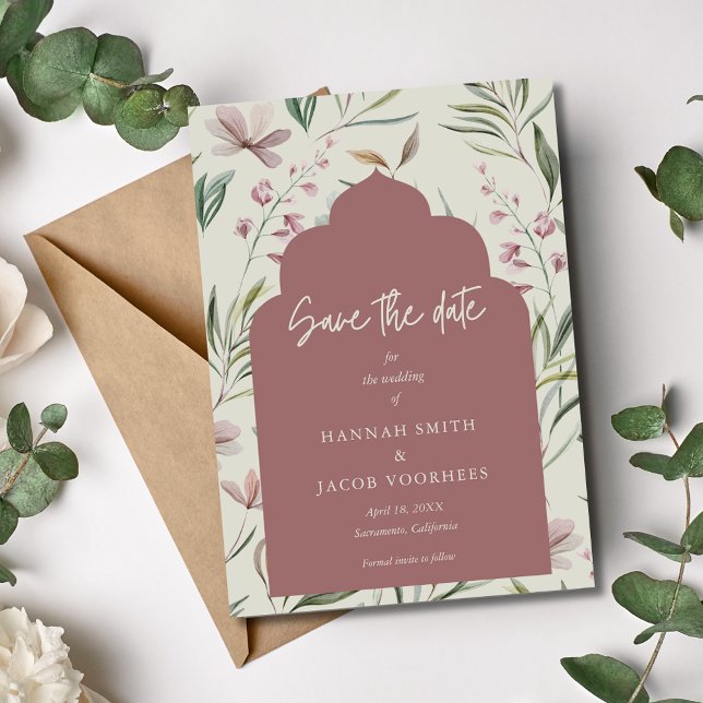 Reserva La Fecha Elegante foto floral Primavera Boda Salvar la fech (Elegant Floral Photo Spring Wedding Save the Date)