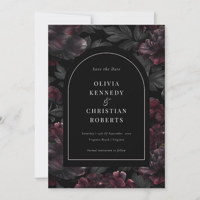 Reserva La Fecha Elegante foto floral romántica morena negra (Anverso)