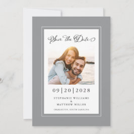 Reserva La Fecha Elegante Foto Gray White Save The Date Engagement