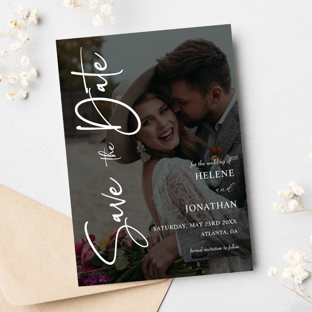 Reserva La Fecha Elegante foto Minimalista moderna (Photo Minimal Calligraphy Wedding Save The Date)