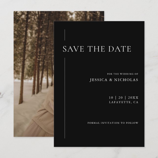 Reserva La Fecha Elegante foto moderna de Boda blanco y negro (Anverso / Reverso)