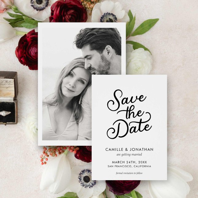 Reserva La Fecha Elegante foto moderna de la boda salva la fecha (Modern Chic Photo Save the Date Card)