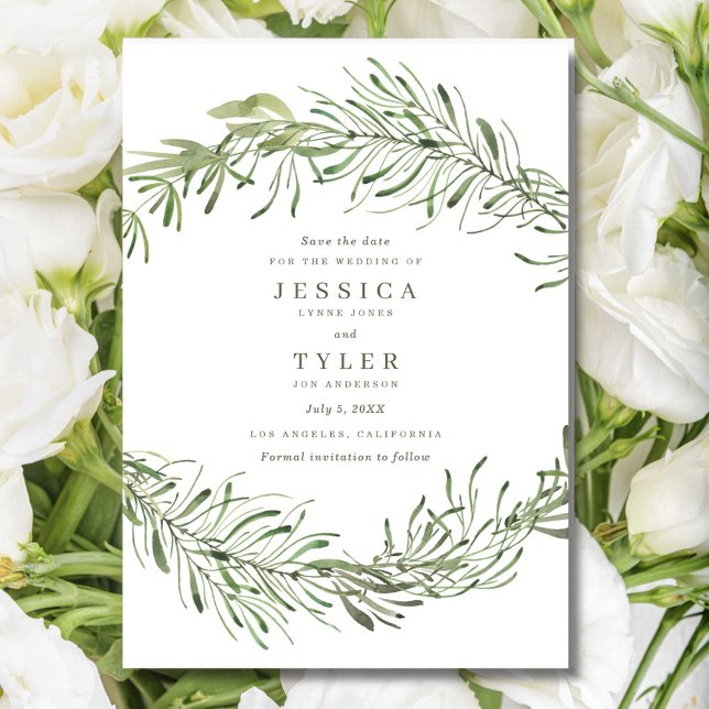 Reserva La Fecha Elegante Fotografía Botánica de Bodas con Vegetaci (Elegant Botanical Greenery Photo Wedding Save The Date)