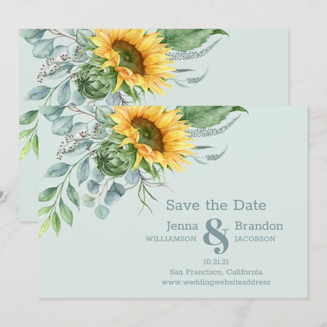 Reserva La Fecha Elegante girasol de boda salva la fecha (Anverso / Reverso)