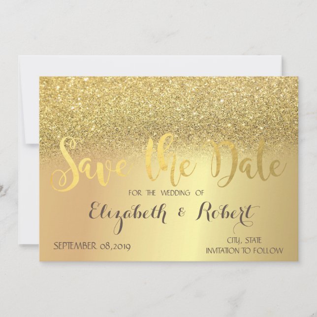 Reserva La Fecha Elegante Glitter Dorado Bokeh Save The Date (Anverso)