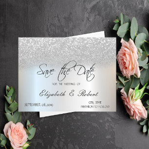 Reserva La Fecha Elegante Glitter Plateado Bokeh Save The Date
