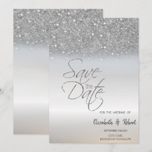 Reserva La Fecha Elegante Glitter Plateado Bokeh Save The Date
