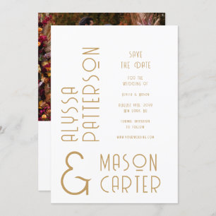 Reserva La Fecha Elegante Gold QR Código Fotos Boda Guardar La Fech