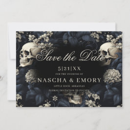 Reserva La Fecha Elegante gótico Floral Skulls Boda oscuro