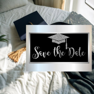 Reserva La Fecha Elegante graduación con brillo de plata Save The D