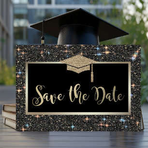 Reserva La Fecha Elegante graduación con brillo negro Save The Date