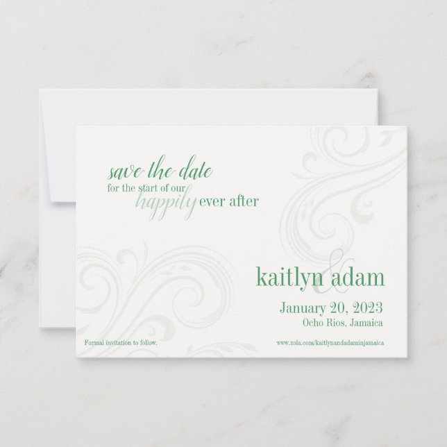 Reserva La Fecha Elegante Green Save-the-Date, Boda de Caroline (Anverso)