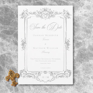 Reserva La Fecha Elegante Gris Claro Chinoiserie Querubín Boda