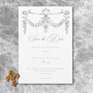Reserva La Fecha Elegante Gris Claro Chinoiserie Querubín Boda